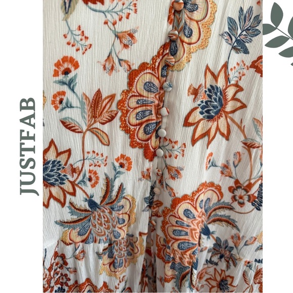 JUSTFAB Boho Floral Maxi Dress Cream Orange Lined Flutter Sleeve – Size XXL - Picture 6 of 10